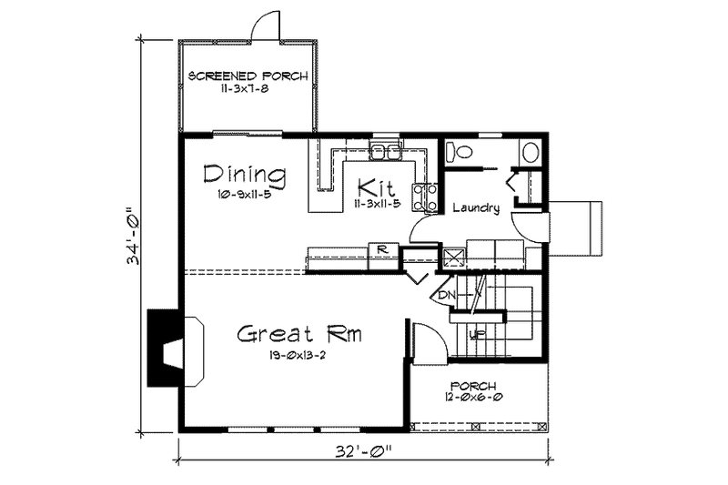Architectural House Design - Floor Plan - Main Floor for Contemporary House Plan #57-255 - 2 bed, 1.5 bath