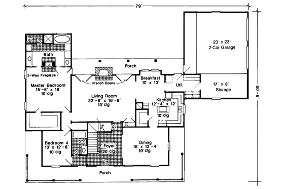Floor Plan - Main Floor for Farmhouse House Plan #410-122 - 4 bed, 4 bath