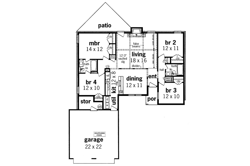 Home Plan - Floor Plan - Main Floor for Contemporary House Plan #45-403 - 4 bed, 2 bath