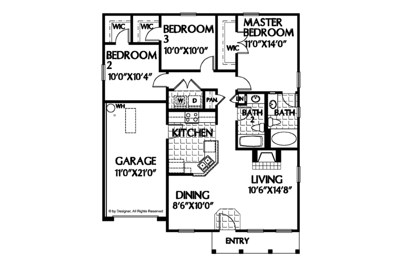 Architectural House Design - Floor Plan - Main Floor for Country House Plan #999-61 - 3 bed, 2 bath