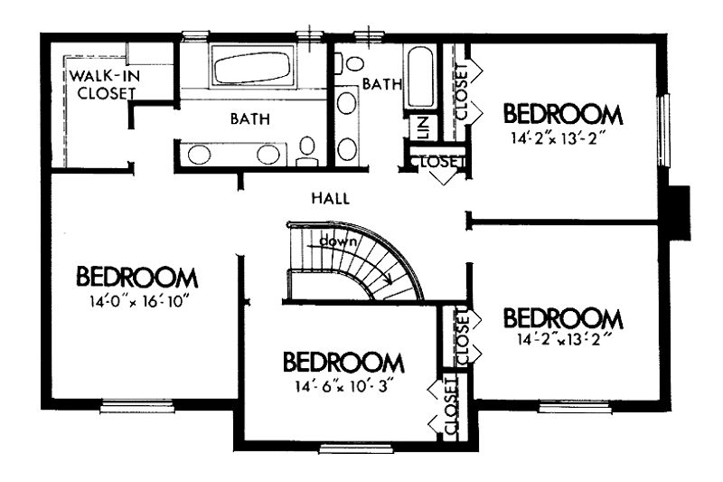 Home Plan - Floor Plan - Upper Floor for Colonial House Plan #320-775 - 4 bed, 2.5 bath
