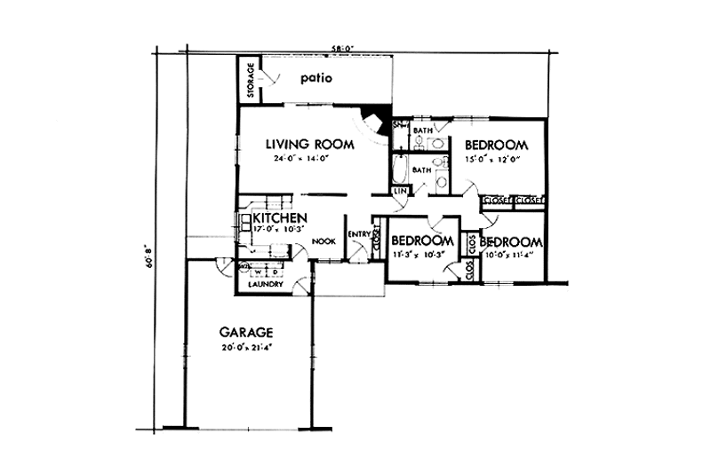 Architectural House Design - Floor Plan - Main Floor for Adobe / Southwestern House Plan #320-1384 - 3 bed, 2 bath