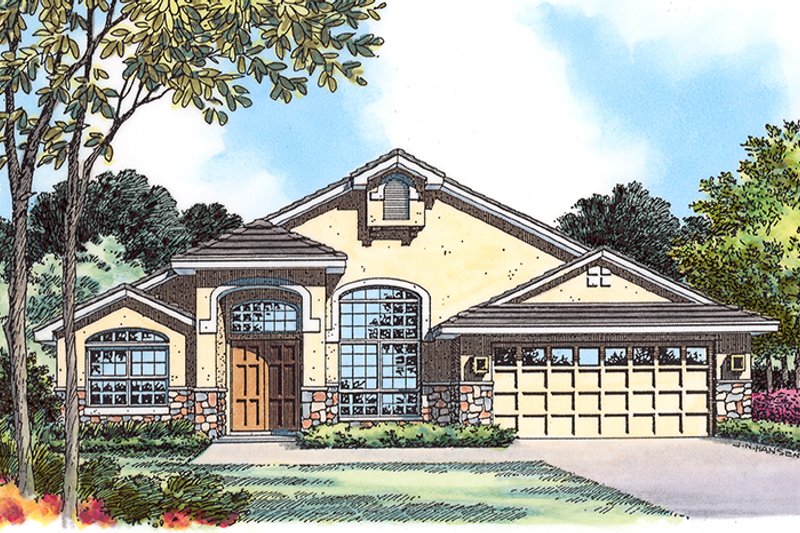 Home Plan - Exterior - Front Elevation 4 for Mediterranean House Plan #417-838 - 3 bed, 2 bath