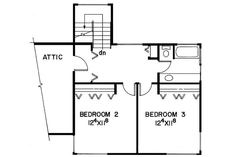 Home Plan - Floor Plan - Upper Floor for Contemporary House Plan #60-755 - 3 bed, 2 bath