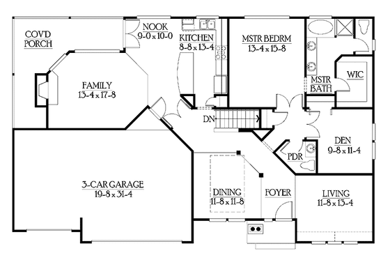 Floor Plan - Main Floor for Craftsman House Plan #132-342 - 3 bed, 2.5 bath