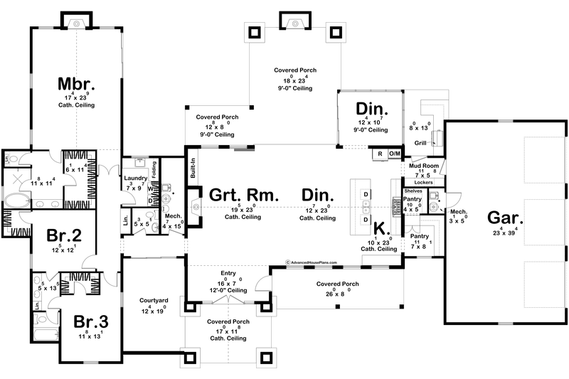 House Blueprint - Floor Plan - Main Floor for Ranch House Plan #455-485 - 3 bed, 2.5 bath