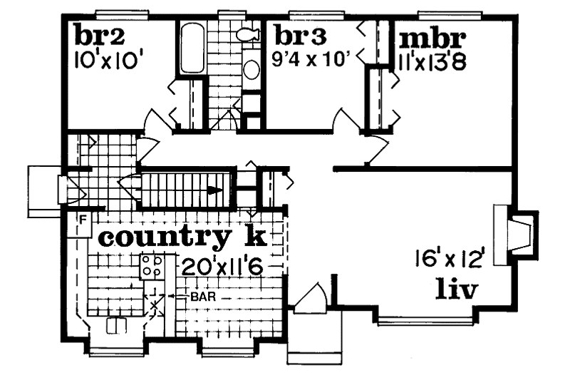 House Blueprint - Floor Plan - Main Floor for Craftsman House Plan #47-784 - 3 bed, 1 bath