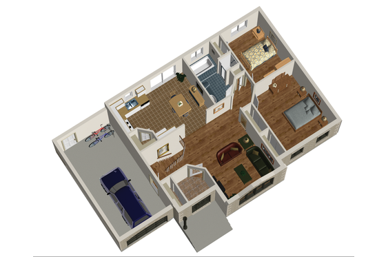 Floor Plan - Main Floor 1 for European House Plan #25-4267 - 2 bed, 1 bath
