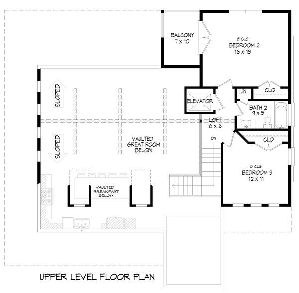 Southern Floor Plan - Upper Floor Plan #932-827