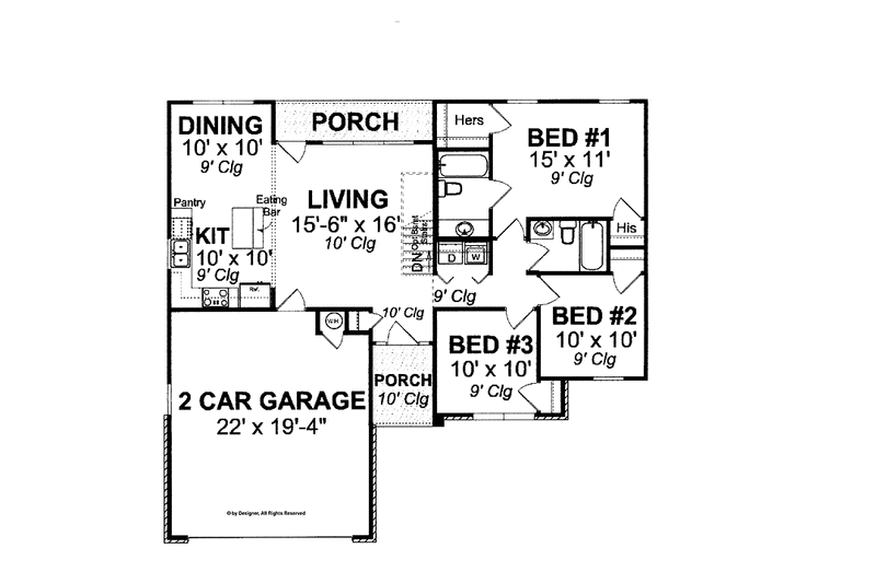 Home Plan - Floor Plan - Main Floor for Traditional House Plan #513-2103 - 3 bed, 2 bath