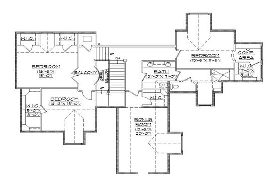 Floor Plan - Upper Floor for European House Plan #5-439 - 7 bed, 5 bath