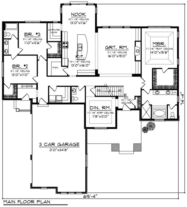 Architectural House Design - Ranch Floor Plan - Main Floor Plan #70-1425
