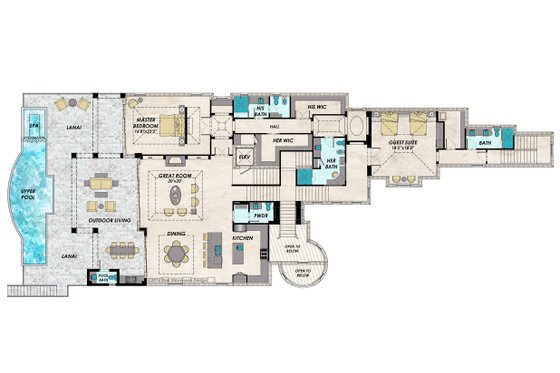 Floor Plan - Main Floor for Mediterranean House Plan #548-63 - 4 bed, 5.5 bath