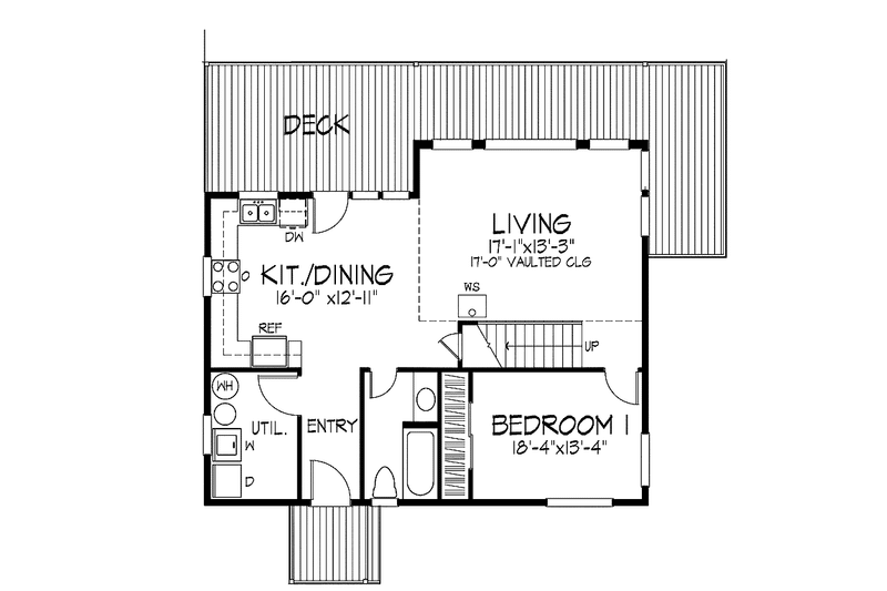 Home Plan - Floor Plan - Main Floor for Bungalow House Plan #320-967 - 2 bed, 1 bath