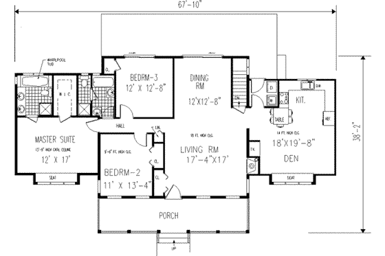 Floor Plan - Main Floor for Ranch House Plan #3-145 - 3 bed, 2 bath