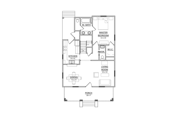 Floor Plan - Main Floor for Craftsman House Plan #936-7 - 3 bed, 2.5 bath