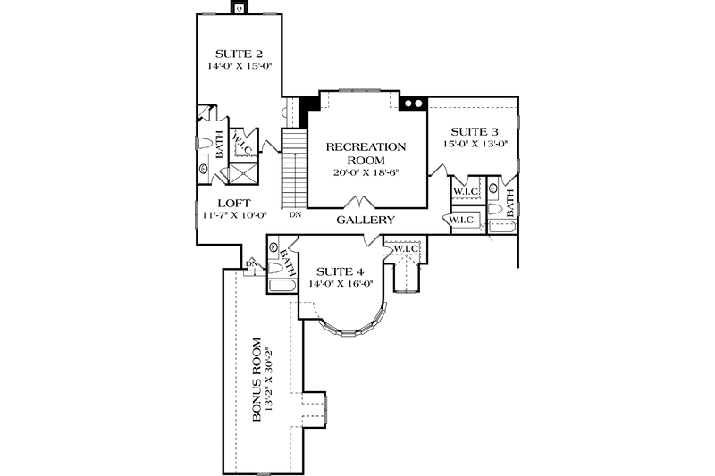 Dream House Plan - Floor Plan - Upper Floor for European House Plan #453-585 - 4 bed, 4.5 bath