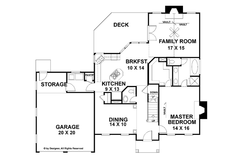 Architectural House Design - Floor Plan - Main Floor for Colonial House Plan #56-646 - 4 bed, 3.5 bath