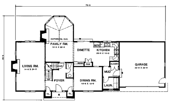 House Blueprint - Colonial Floor Plan - Main Floor Plan #1001-145