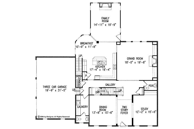 House Blueprint - Floor Plan - Main Floor for Classical House Plan #54-228 - 4 bed, 3 bath