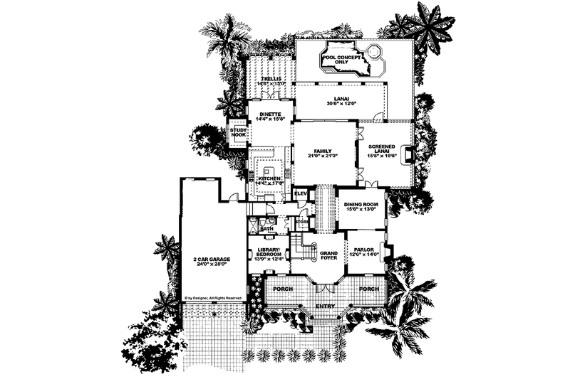 Home Plan - Floor Plan - Main Floor for Mediterranean House Plan #1017-71 - 5 bed, 4 bath