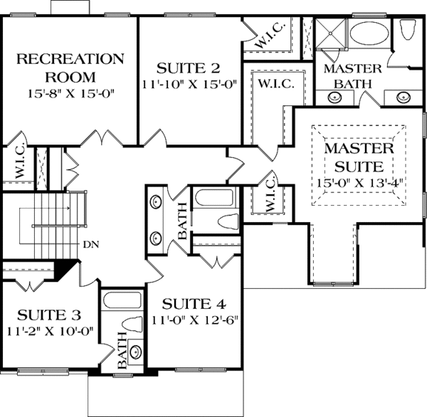 House Blueprint - Traditional Floor Plan - Upper Floor Plan #453-534