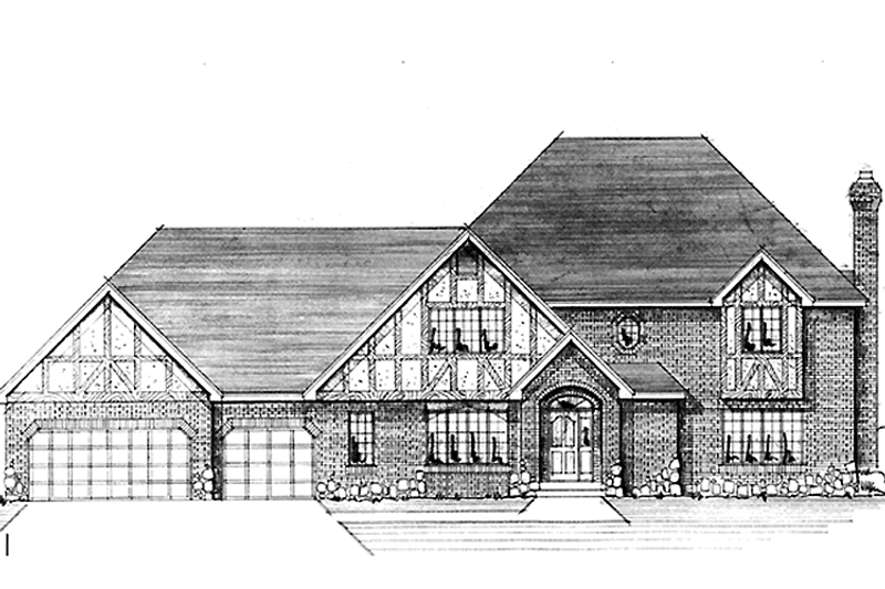 Home Plan - Exterior - Front Elevation 3 for Tudor House Plan #51-936 - 4 bed, 3.5 bath