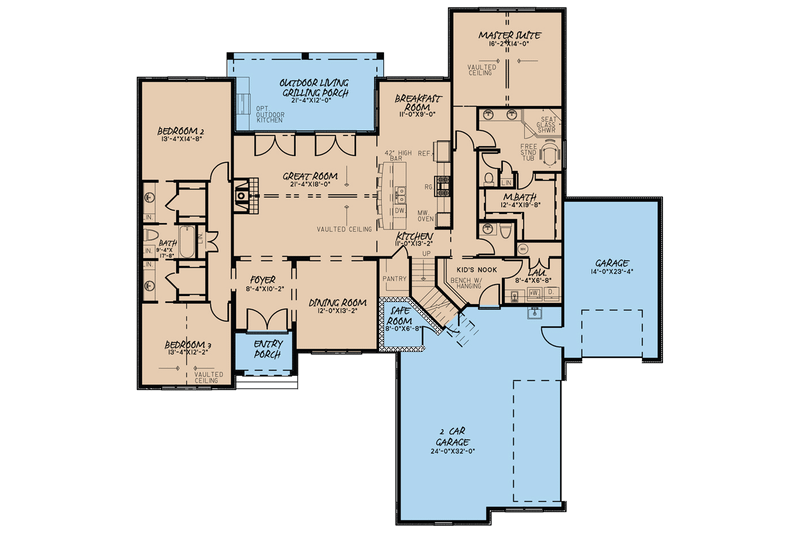 Architectural House Design - Floor Plan - Main Floor for Ranch House Plan #923-94 - 2 bed, 2.5 bath