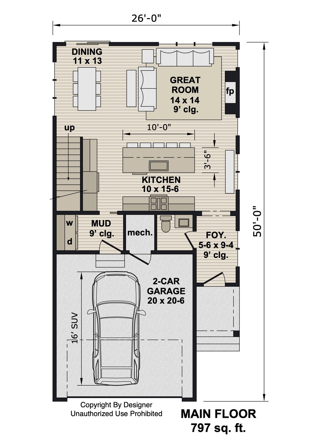 Floor Plan - Main Floor for Farmhouse House Plan #51-1514 - 3 bed, 2.5 bath