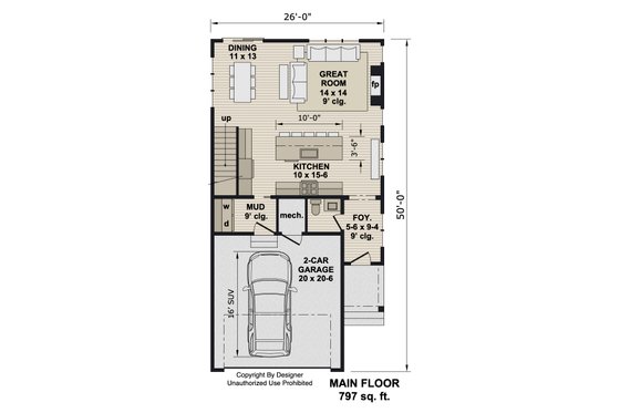 Floor Plan - Main Floor for Farmhouse House Plan #51-1514 - 3 bed, 2.5 bath