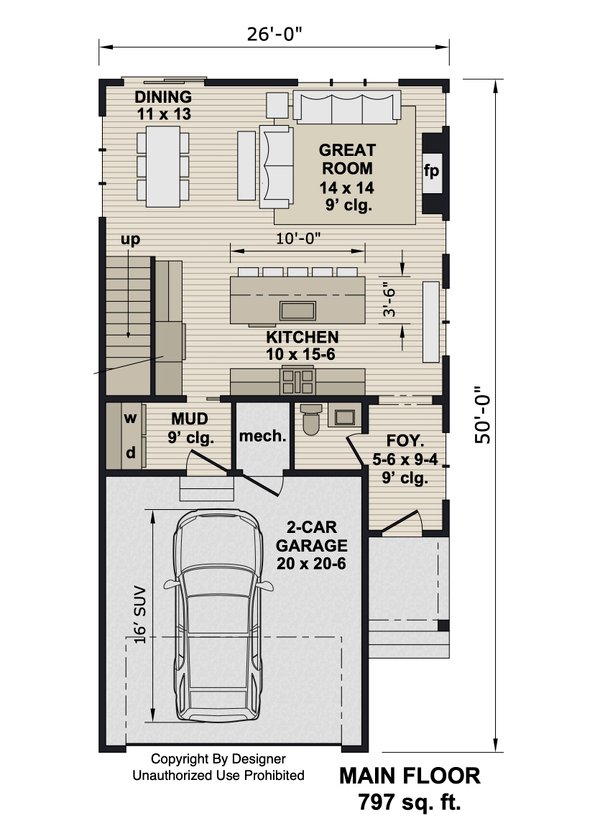 Floor Plan - Main Floor for Farmhouse House Plan #51-1514 - 3 bed, 2.5 bath