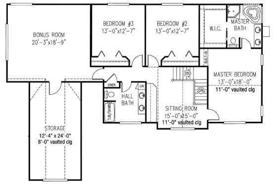 Floor Plan - Upper Floor for Country House Plan #11-276 - 3 bed, 2.5 bath