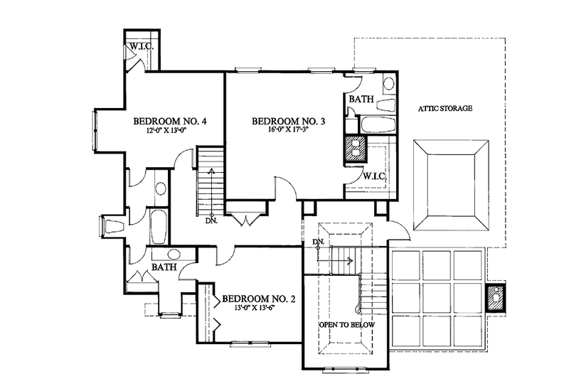 House Blueprint - Floor Plan - Upper Floor for European House Plan #429-101 - 4 bed, 3.5 bath