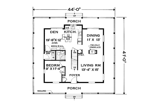Floor Plan - Main Floor for Country House Plan #3-284 - 4 bed, 2.5 bath
