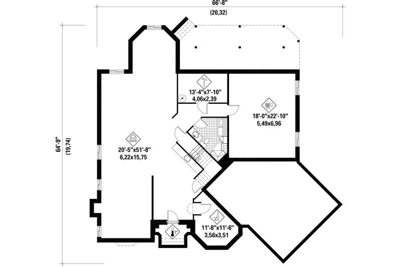 Architectural House Design - Floor Plan - Lower Floor for European House Plan #25-4695 - 2 bed, 2 bath