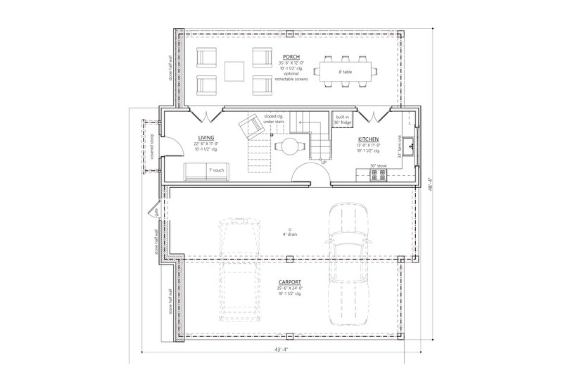 House Blueprint - Floor Plan - Main Floor for Craftsman House Plan #1094-27 - 2 bed, 2 bath