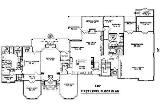 Floor Plan - Main Floor for European House Plan #81-1361 - 4 bed, 4 bath