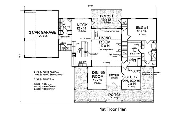 Floor Plan - Main Floor for Farmhouse House Plan #513-2209 - 5 bed, 4 bath