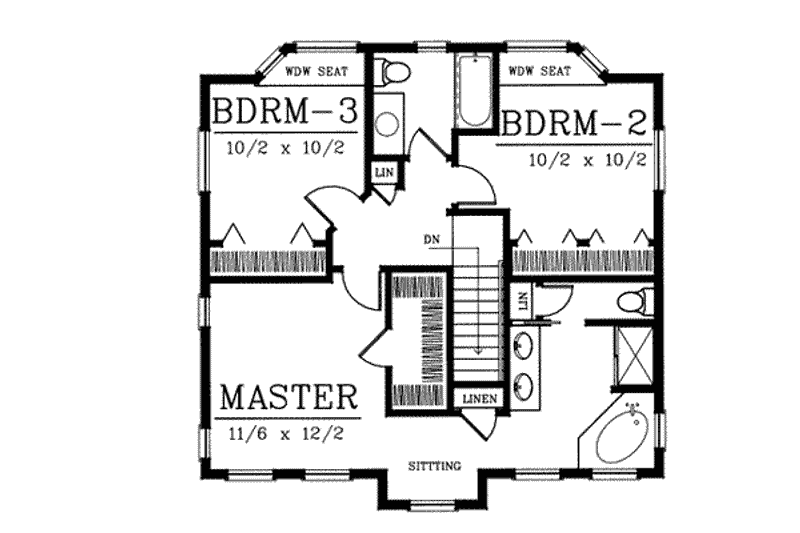 Home Plan - Floor Plan - Upper Floor for Colonial House Plan #98-210 - 3 bed, 2.5 bath