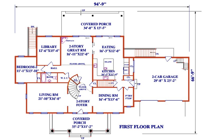 House Plan Design - Floor Plan - Main Floor for Colonial House Plan #3-345 - 5 bed, 5 bath