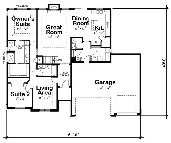 House Design - Ranch Floor Plan - Main Floor Plan #20-2296