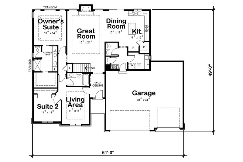 Dream House Plan - Floor Plan - Main Floor for Ranch House Plan #20-2296 - 3 bed, 2 bath