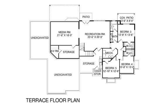 Floor Plan - Lower Floor for Traditional House Plan #920-20 - 5 bed, 3.5 bath