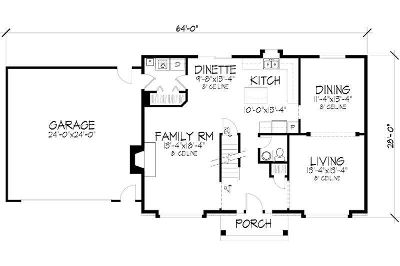 Architectural House Design - Floor Plan - Main Floor for Colonial House Plan #51-756 - 4 bed, 2.5 bath