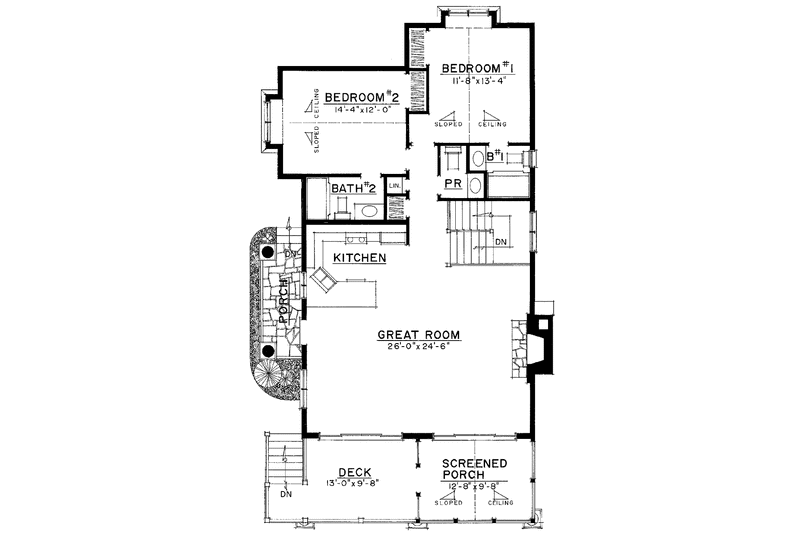 House Blueprint - Floor Plan - Main Floor for Country House Plan #1016-44 - 2 bed, 2.5 bath