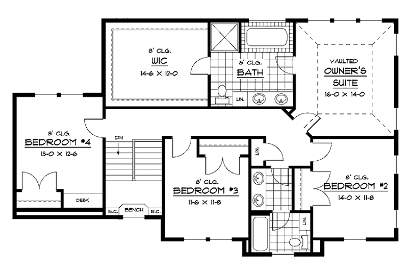 Home Plan - Floor Plan - Upper Floor for European House Plan #51-637 - 4 bed, 2.5 bath