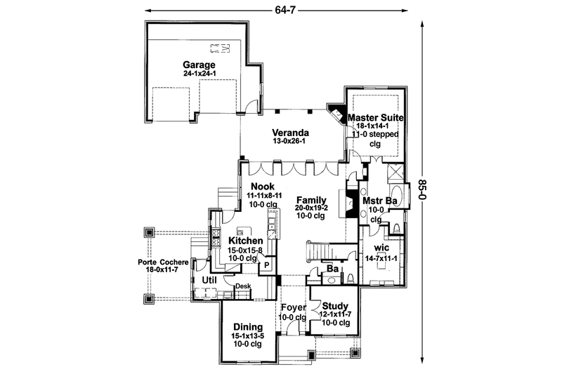 Home Plan - Floor Plan - Main Floor for Prairie House Plan #120-220 - 4 bed, 3.5 bath