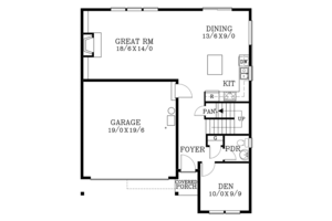 Floor Plan - Main Floor for Traditional House Plan #53-579 - 3 bed, 2.5 bath