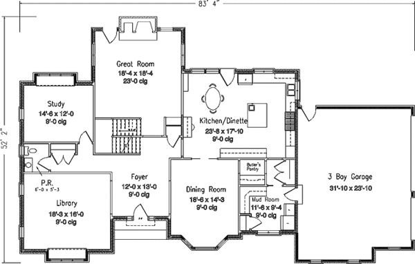 House Blueprint - European Floor Plan - Main Floor Plan #994-12