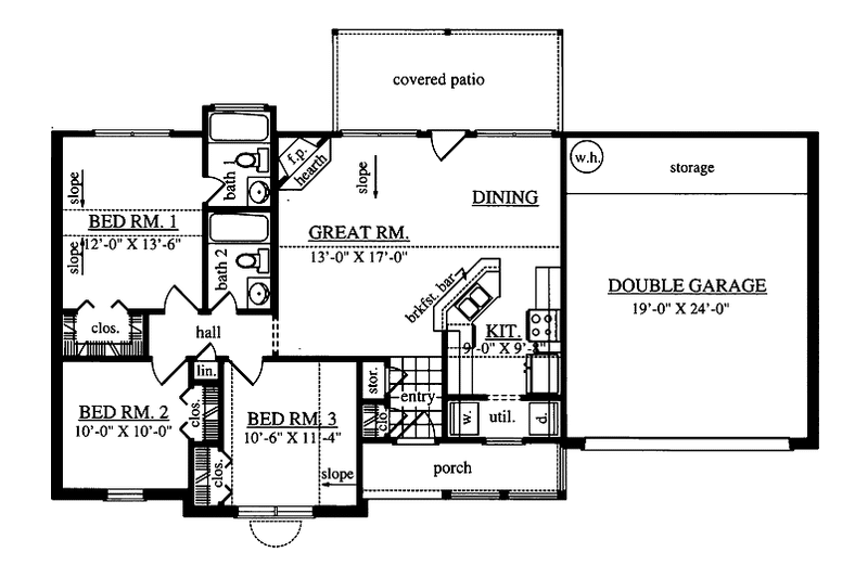 Dream House Plan - Floor Plan - Main Floor for Country House Plan #42-588 - 3 bed, 2 bath